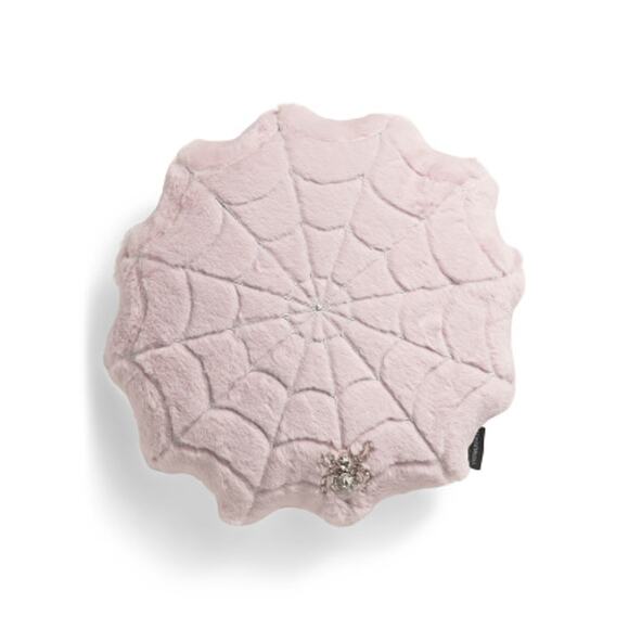 CYNTHIA ROWLEY Halloween Lilac Beaded W Broach Shaped Spider Web Pillow CHIC New - Picture 1 of 11